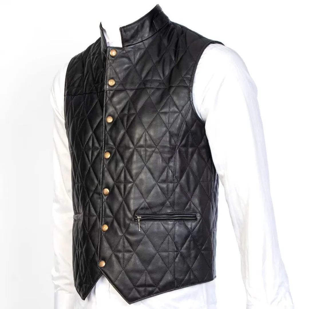 Quilted Leather Vest Made With Lamb Skin