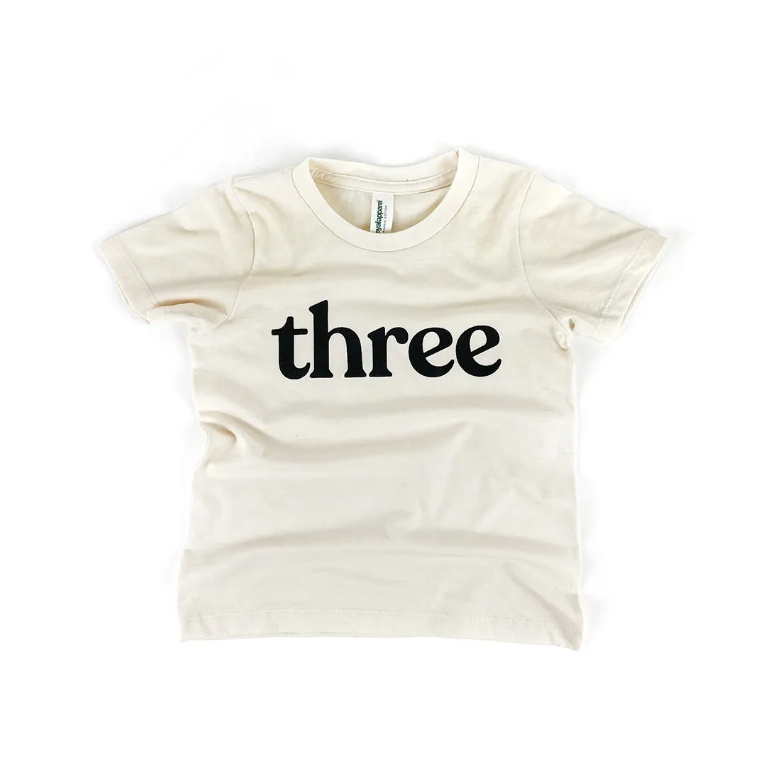 "Three" Organic Birthday Shirt