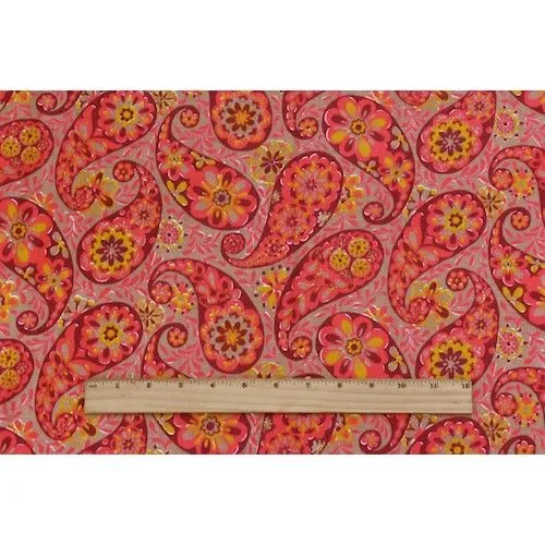 Red/Multi Vintage 1950s Paisley Print Cotton Sateen Fabric