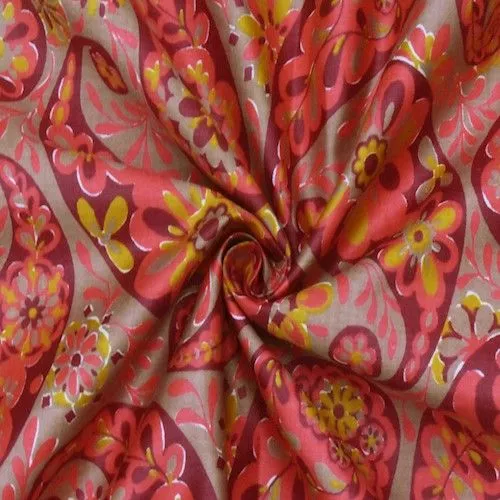 Red/Multi Vintage 1950s Paisley Print Cotton Sateen Fabric