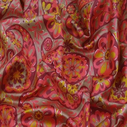 Red/Multi Vintage 1950s Paisley Print Cotton Sateen Fabric