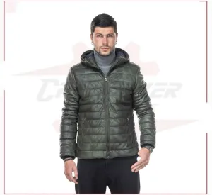 Rio - Men's Down Jacket in Genuine Green Leather