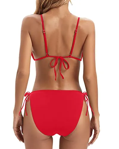 Sexy Tie Side Triangle Bikini Swimsuit For Women-Red