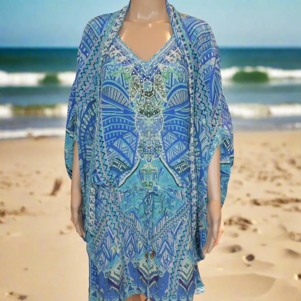 Short Silk Embellished Cape - Geo