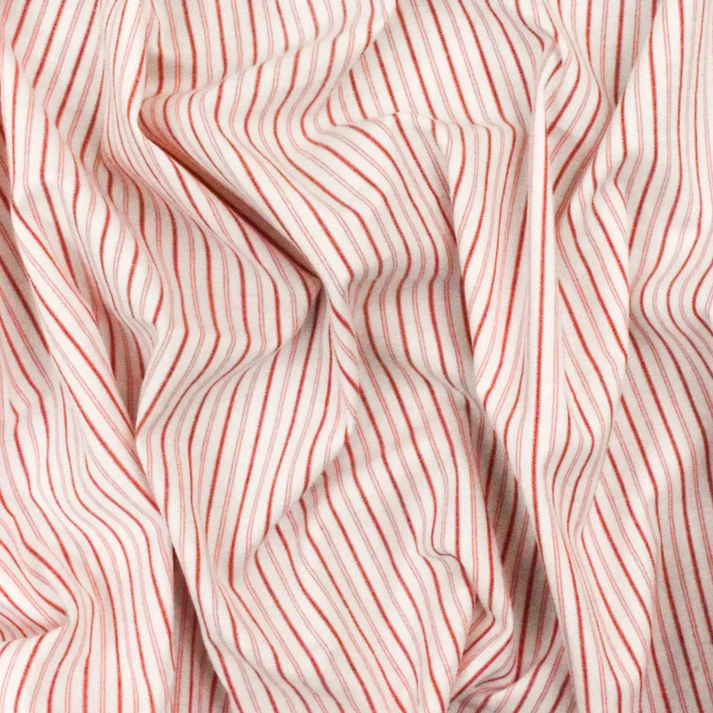 Simple Red-White-Pink Stripe Stretch Cotton Broadcloth Woven Fabric