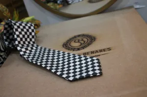 Sleek Black and White Chess Board Pure Banarasi Satin Silk Printed Neck Tie