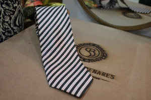 Sleek Black and White Stripes Pure Banarasi Satin Silk Printed Neck Tie