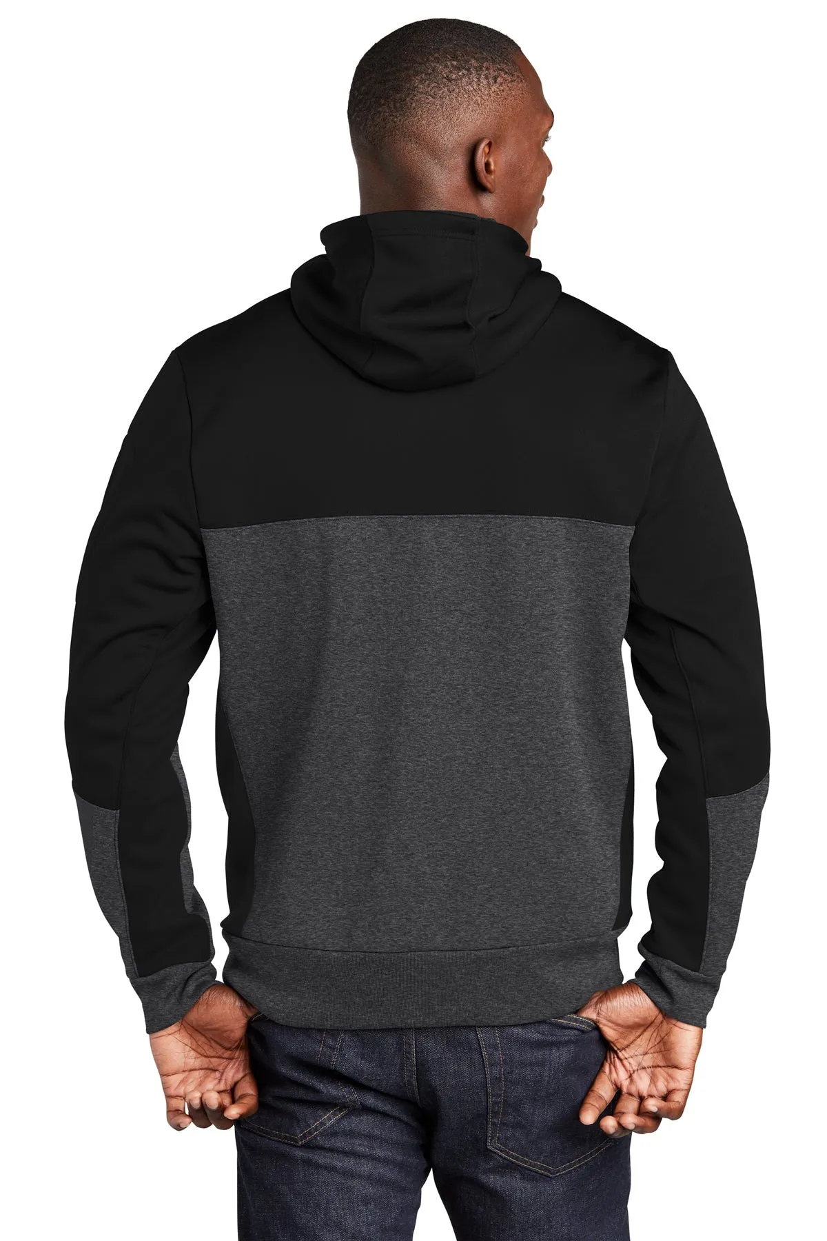 Sport-Tek Tech Fleece Colorblock Custom Full-Zip Hooded Jackets, Black/ Graphite Heather/ Black