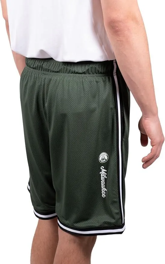 Ultra Game NBA Official Men’s Slam Active Basketball Training Shorts - Unisex, Milwaukee Bucks, Team Color|Milwaukee Bucks