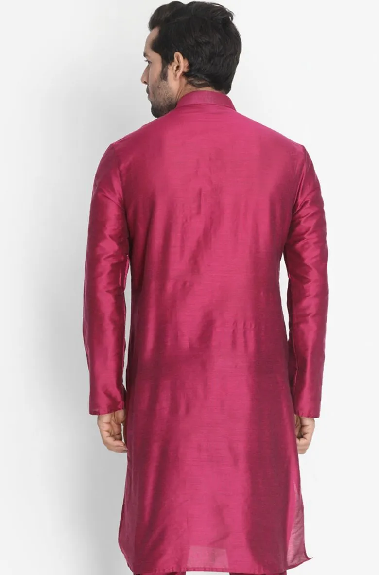 VASTRAMAY Men's Fuchsia Cotton Silk Blend Kurta