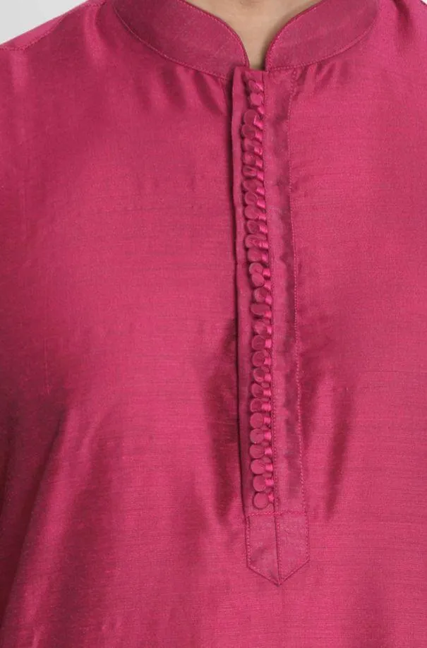 VASTRAMAY Men's Fuchsia Cotton Silk Blend Kurta