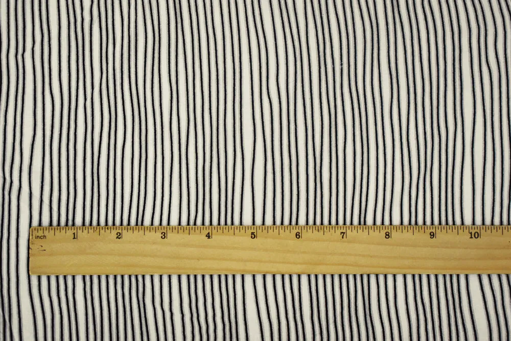 White-Black-Gray Stripe Printed Rayon Challis Woven Fabric