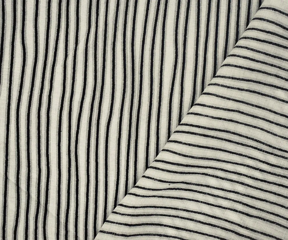 White-Black-Gray Stripe Printed Rayon Challis Woven Fabric