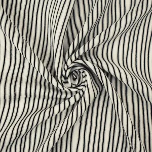 White-Black-Gray Stripe Printed Rayon Challis Woven Fabric