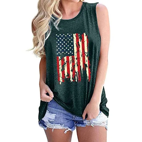 Women American USA Flag Tank Tops 4th of July Patriotic Shirt