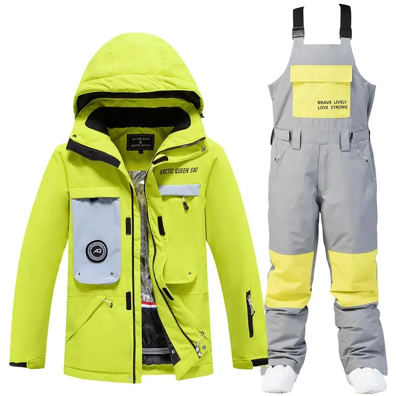 Women Winter Hooded Ski Overalls Snowsuits