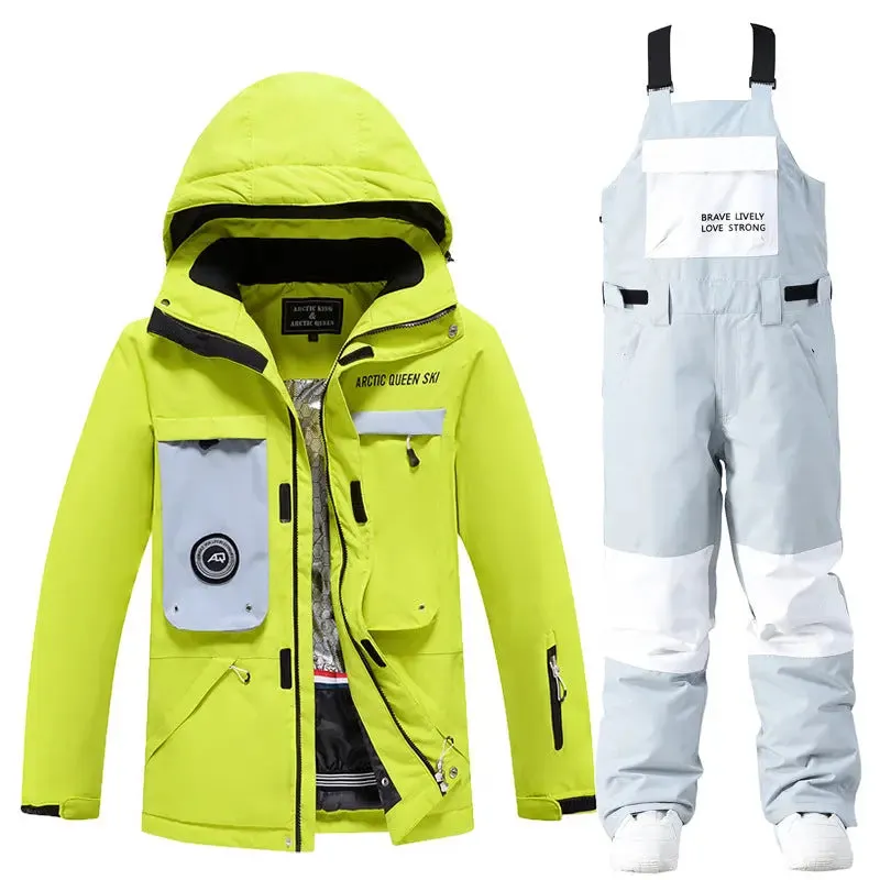 Women Winter Hooded Ski Overalls Snowsuits