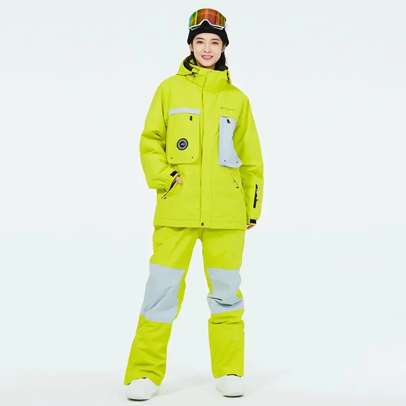 Women Winter Hooded Ski Overalls Snowsuits