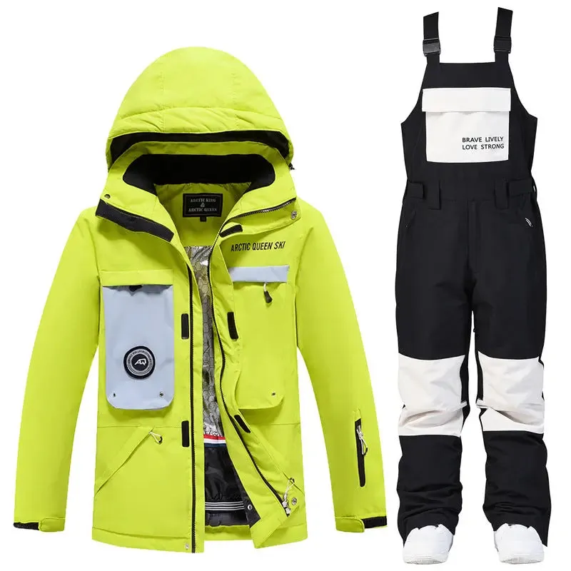 Women Winter Hooded Ski Overalls Snowsuits