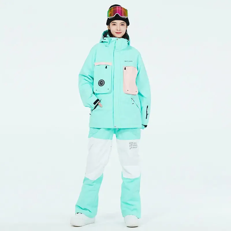 Women Winter Hooded Ski Overalls Snowsuits