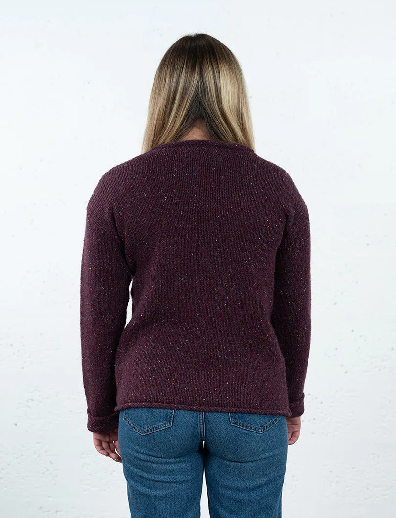 Womens Chunky cuffed jumper - Berry marl