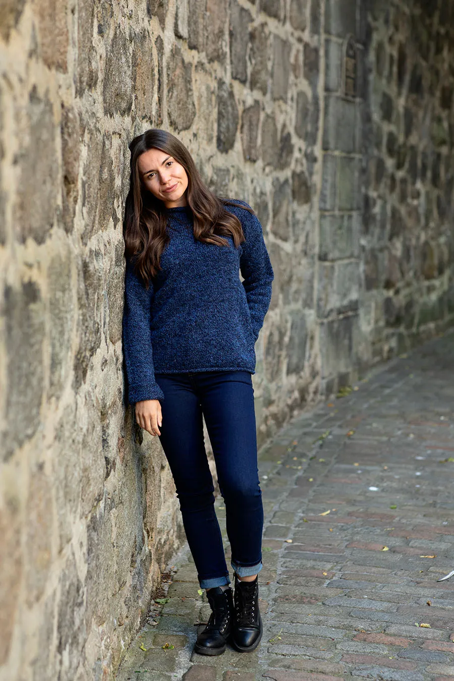 Womens Chunky cuffed jumper - Blue marl