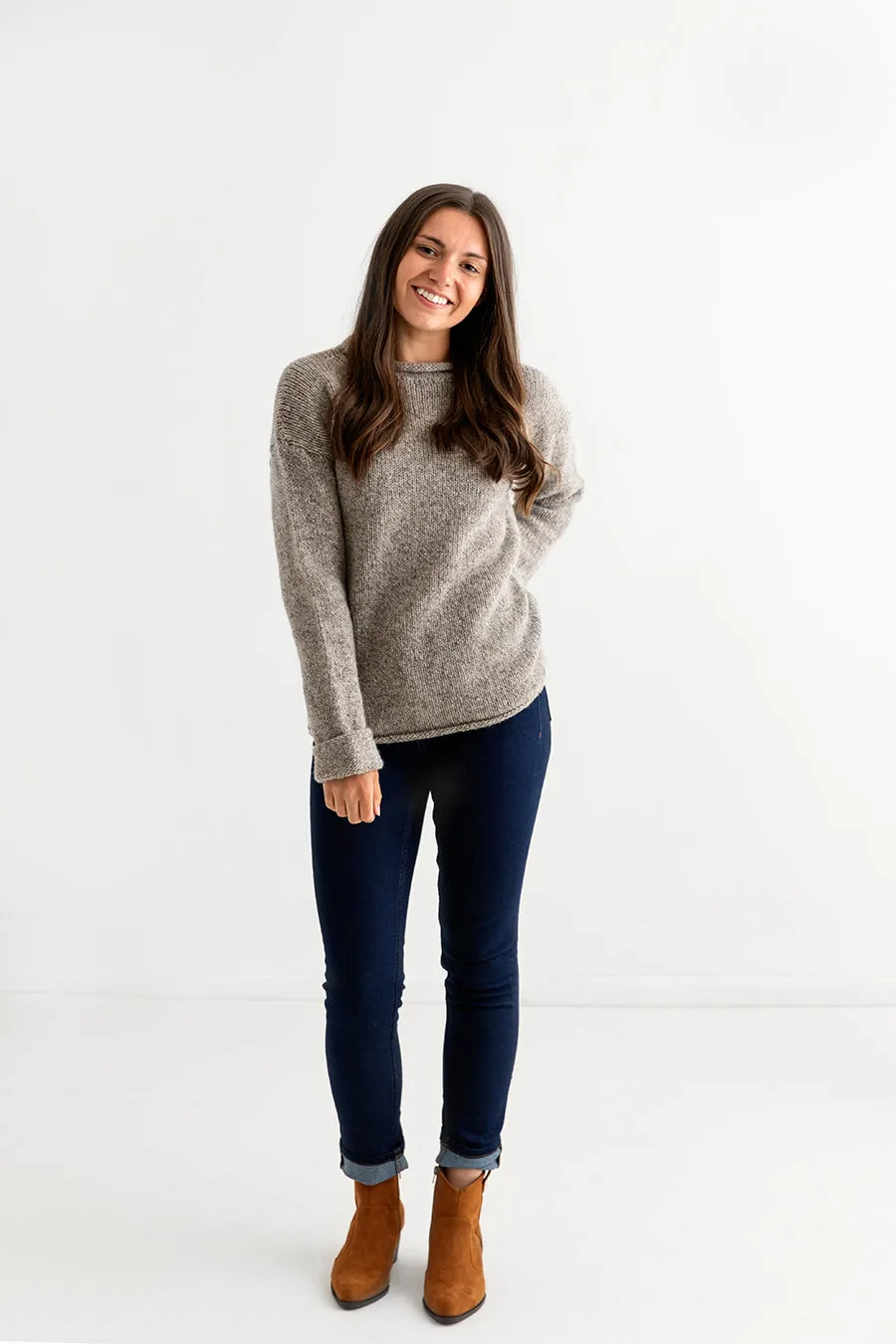 Womens Chunky cuffed jumper - natural pebble