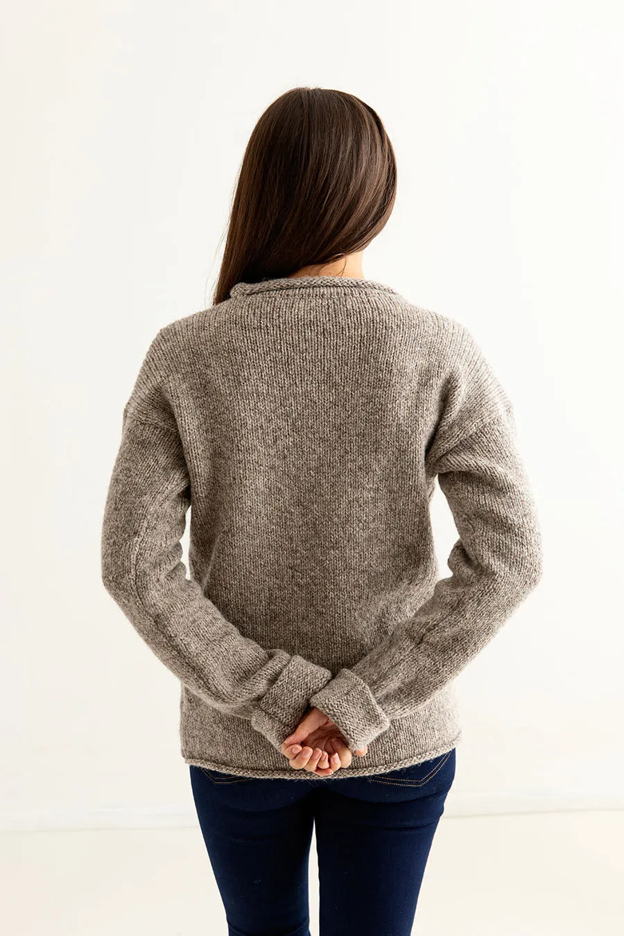 Womens Chunky cuffed jumper - natural pebble